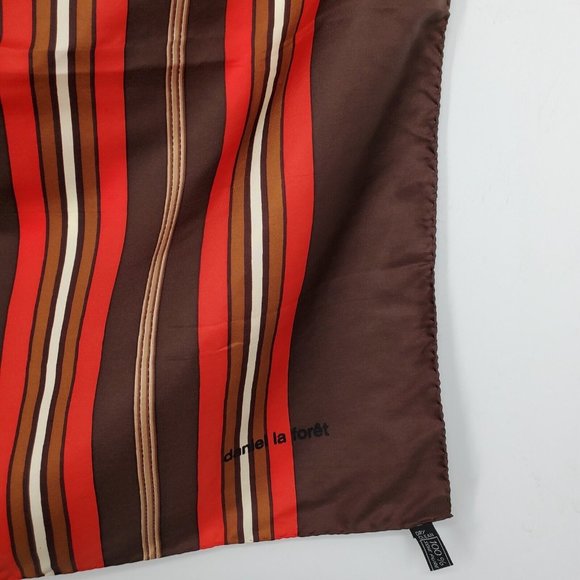 Daniel La Foret Silk Scarf Hand Rolled Brown Multicolor Geometric Striped - Picture 5 of 12